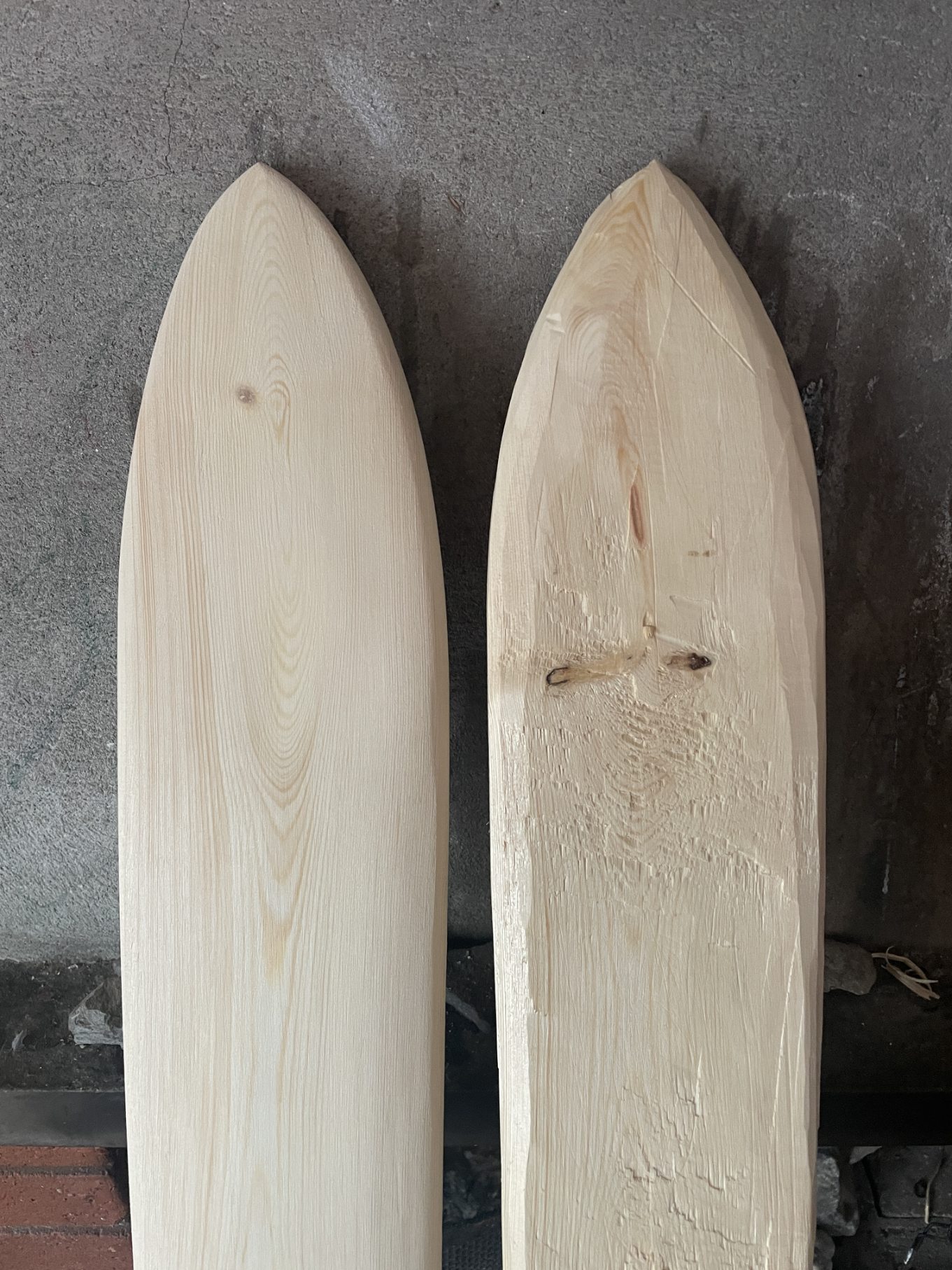 Comparison before and after sanding the ski.
